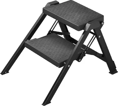 Produktbild von Doppeltrittstufe Wohnwagen Aluminium faltbar schwarz rutschfest Trittstufe  150 kg EN14183 für Wohnmobil