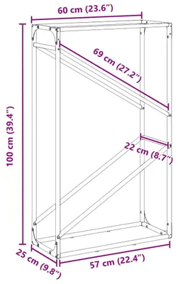 Imagen del producto de vidaXL Estantería para leña, color negro, 60x25x100 cm, acero laminado en frío