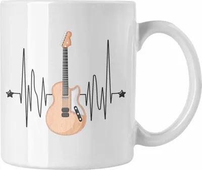 Produktbild von Trendation - Herzschlag Tasse Geschenk Gitarre Geschenkidee für Gitarrenspieler Kaffee-Becher (Weiß)