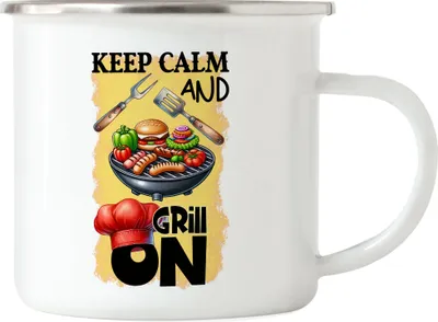 Produktbild von Keep Calm and Grill On BBQ Grillen lustiges Grill Humor Emaille Tasse