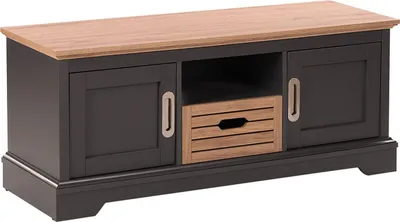 Produktbild von BELIANI TV-Möbel Dunkelgrau Heller Holzfarbton Faserplatte MDF Platte Metall 50 x 120 x 40 cm Retro Modern Stil Holzoptik 2 Türe Praktisch Wohnzimmer