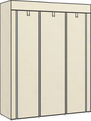 Produktbild von Stoffgarderobe mit 8 Fächern & 2 Kleiderstangen, Weiß, Platzsparende Kleideraufbewahrung, Schlafzimmer-Organizer