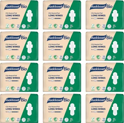 Produktbild von Vuokkoset BIO Binden LONG WINGS 120 Stk. | Vorteilspack, Max. Schutz 5/6, Baumwolle, Biodegradierbar, Für starke Tage