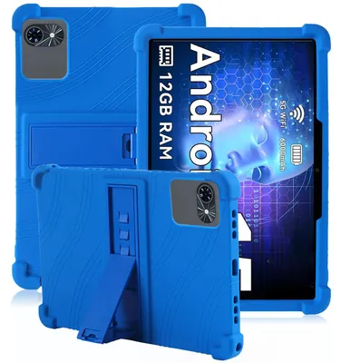 Image de Étui de protection pour tablette TABWEE T80 Android 10 pouces, en silicone souple résistant aux chocs, avec support intégré, couleur bleue