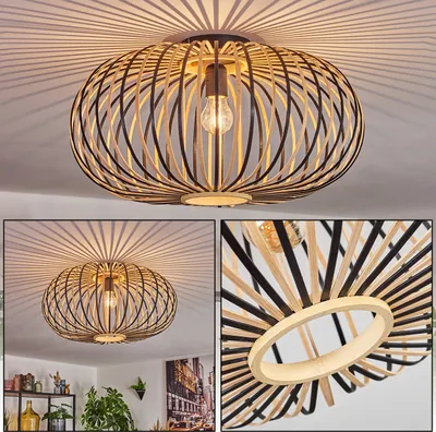 Produktbild von Aidone Deckenlampe aus Metall/Bambus in Schwarz/Natur, Leuchte im Boho-Style