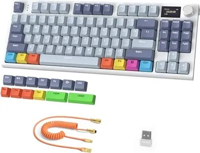 Produktbild von RK86PRO Mechanische Tastatur, 2,4 g Wireless/BT5.0/USB-C Kabel Gaming 75% TKL 87 Tasten 1,2 Zoll TFT HD-Farbanzeige CNC-Taste, RGB Backlit TTC