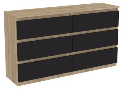 Image de Commode en chêne Sonoma, noire, avec tiroirs, 120 cm de largeur, 6 tiroirs, spacieuse. FABRICANT