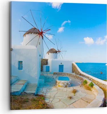 Produktbild von Bild auf Leinwand - Leinwandbild - Griechenland Insel Küste Haus - 70x70cm - Wand Bild - Wanddeko - Leinwanddruck - Bilder - Kunstdruck - Wanddekoration - Leinwand bilder - Wandkunst - AC70x70-2424