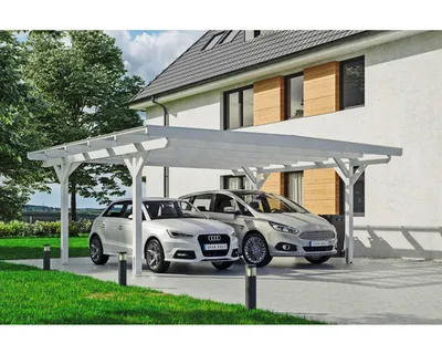 Produktbild von Doppelcarport SKAN HOLZ Odenwald inkl. Pfostenanker 640 x 541 cm weiß
