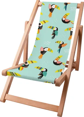 Produktbild von Dreamroots Kinder Liegestuhl klappbar Holz,bis zu 130 kg, Sonnenliege klappbar mit 3-stufiger Neigungsregulierung der Rückenlehne, Toucans