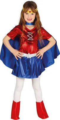 Produktbild von Superheldin Kostüm für Mädchen Super Hero rot blau Kleid, Größe:140/146