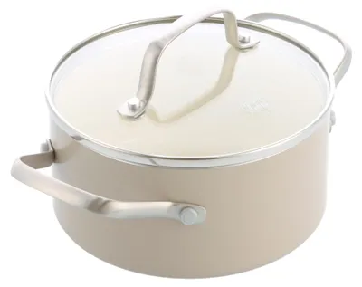 Zdjęcie produktu dla Patelnia ceramiczna o średnicy 16 cm z szklanym pokrywką, wolna od PFAS i nadająca się do używania w piekarniku