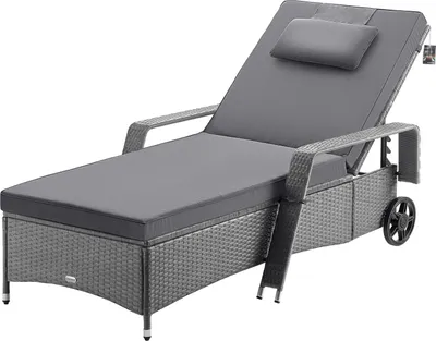 Produktbild von CASARIA® Sonnenliege mit Rollen Extra Breit 90cm 7cm Auflage Gartenliege Wetterfest 165kg Belastbar Grau Anthrazit Balkonmöbel Verstellbar Liegestuhl Terrasse