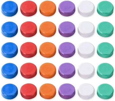 Zdjęcie produktu dla Okrągłe magnesy dekoracyjne, 30 sztuk, 6 kolorów, 22 mm, do tablic suchościeralnych, lodówek i tablic magnetycznych