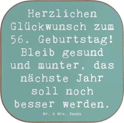 Produktbild von Mr. & Mrs. Panda Tassen Untersetzer Spruch 56. Geburtstag Freude - Meeresbrise - Geschenk, für Gläser, Glas, Holzuntersetzer, Geburtstagssprüche, gläseruntersetzer