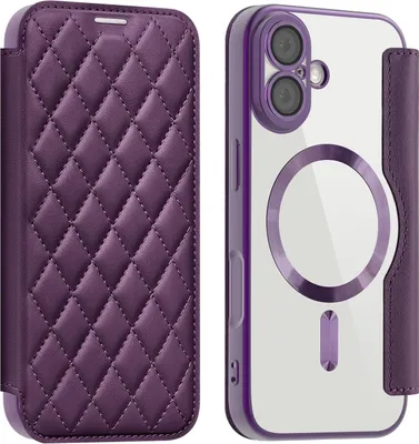 Produktbild von Für Apple iPhone 17 360 Grad Full Body Magsafe RFID Anti Datenklau Kunst Leder Hülle Tasche Lila