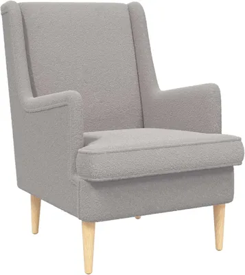 Produktbild von Bouclé Sessel Hellgrau - Moderner Polstersessel mit Massivholzbeinen aus Kautschukbaum, bequemer Loungesessel für Wohnzimmer und Schlafzimmer, 62x79x90 cm