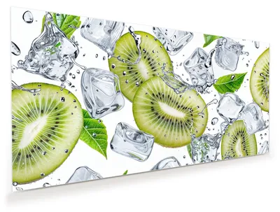 Produktbild von Glasbild 80x40cm in XXL für Wohnzimmer, Schlafzimmer Motiv Kiwi Würfel Eis