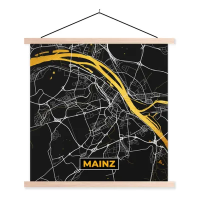 Produktbild von MuchoWow® Textilposter Mainz - Stadtplan - Karte - Deutschland - Gold 40x40 cm mit holzfarbenen Rahmen - Posterleiste