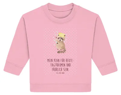 Produktbild von Mr. & Mrs. Panda Organic Baby Pullover Waschbär 12. - 18. Monat - Baumwolle Pink - Geschenk, Fröhlich, Waschen, Tagträumen, Plan, Lustige Sprüche, Bullover, Seifenblasen