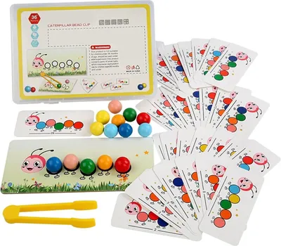 Obrázok produktu pre Detská vzdelávacia hra s farebnými korálkami (drevené korálky), stolová hra s farebnými korálkami, Montessori hračka, Edukačné hračky - CATERPILLARI