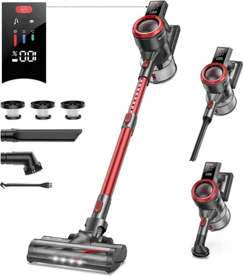 Produktbild von Buture JR700 Akku Staubsauger Rot – 500W & 39kPa, bis zu 55 Min Laufzeit, Farb-Touchscreen, Anti-Tangle Power Nozzle