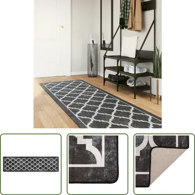 Produktbild von The Living Store Teppich Waschbar Schwarz und Weiß 80x300 cm Rutschfest