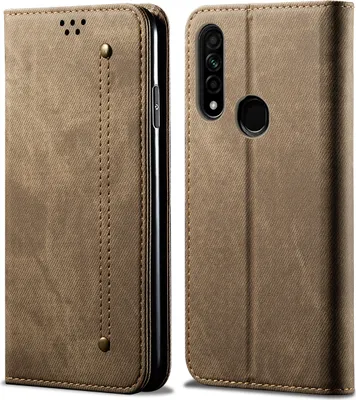 Produktbild von OPPO A31 Hülle, LaimTop Denim Leder Brieftasche Magnetverschluss Flip Bookstyle Schutzhülle mit Standfunktion für OPPO A8 / A31 OPPO A8 / A31 Khaki