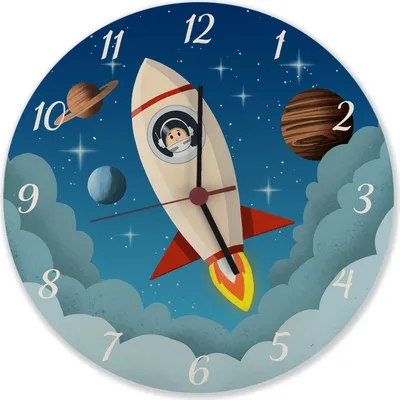 Produktbild von Rakete im Weltall Wanduhr aus Alu für Kinder