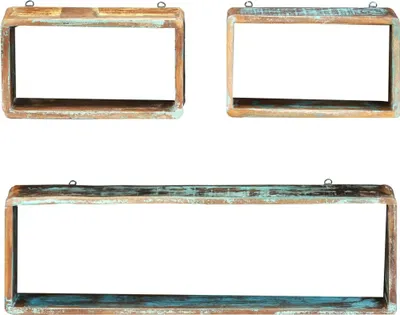 Produktbild von vidaXL, 3-teiliges Würfel-Wandregal-Set aus recyceltem Massivholz, poliert, gestrichen & lackiert, Maße: 80x15x25 cm (groß), 35x15x20 cm (klein)