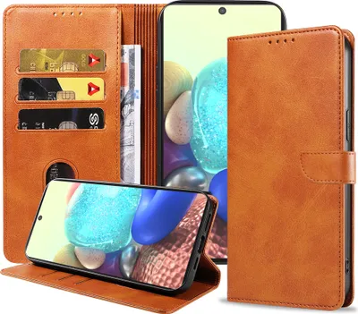 Immagine prodotto di Adatto a Samsung Galaxy A71 5G Custodia per telefono in ecopelle con labbro magnetico e portacarte a libro con patta - Marrone - Smartphonics