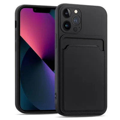 Produktbild von Handyhülle für Apple iPhone 13 Pro Hülle Silikon Case Schutzhülle mit Kartenfach Slim Cover, Schwarz