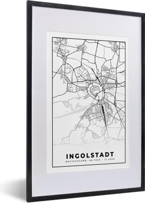 Produktbild von MuchoWow® Gerahmtes Poster Ingolstadt - Karte - Stadtplan 40x60 cm - Poster mit Schwarzem Bilderrahmen Wandposter Rahmen Foto Bilder - Poster in Rahmen