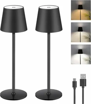 Zdjęcie produktu dla 2 sztuki ściemnialna lampa stołowa LED, dotykowa bezprzewodowa lampa stołowa z USB-C, metalowa lampa stołowa LED do użytku na zewnątrz i wewnątrz, aluminium, wodoodporność IP44, 5600 mAh, 5 W, czarna