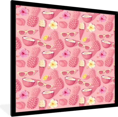Produktbild von MuchoWow® Gerahmtes Poster Sommer - Rosa - Muster 40x40 cm - Poster mit Schwarzem Bilderrahmen Wandposter Rahmen Foto Bilder - Mit Rahmen - Wanddekoration Schlafzimmer