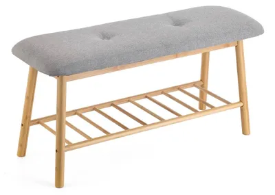 Schoenenrek 90x30x45 cm Bambusholz gepolsterte Sitzfläche