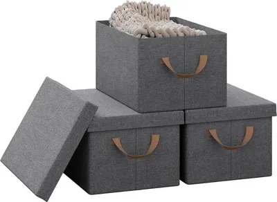 Produktbild von WOLTU 3er Set Aufbewahrungsbox mit Deckel & Griffen, faltbar Grau, 38x20x27 cm