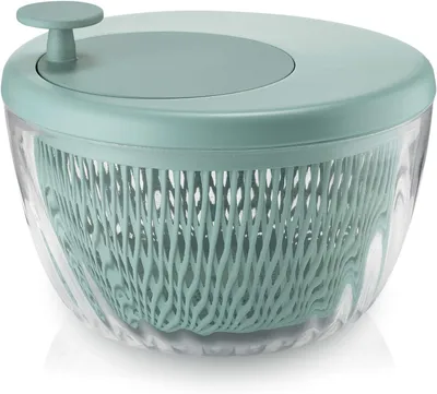 A salad spinner on a white background.