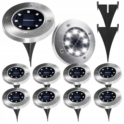 Produktbild von 10 x Solar-Gartenleuchten, LED-Scheibenbodenleuchten mit Dämmerungssensor, 8 LEDs