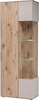Obrázek produktu pro Prostorná vitrína HAIKA s LED osvětlením - dub viking / kašmír