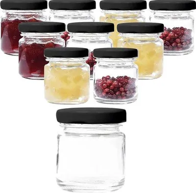 Produktbild von Schwarze Inmaakpottchen mit Deckel - 53 ml - Inklusive Etiketten