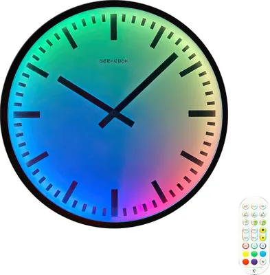 Produktbild von LED Nachtlicht Wanduhr 35cm, Farbwechsel Uhr mit Musik, App & Timer, LCD Kalender