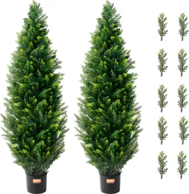 Zdjęcie produktu dla VEVOR Sztuczne drzewko topiary wykonane z cedru, 121,9 cm wysokości (2 sztuki), z dodatkowymi liśćmi i doniczką, sztuczna wiecznie zielona roślina sosny cyprysowej, sztuczny zielony zestaw chroniony przed promieniowaniem UV