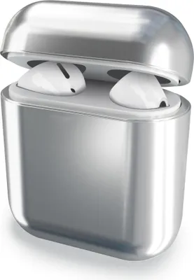 Image de Subtel - Étui rigide de protection en TPU couleur argent, chrome. Coque de protection de type boitier de rangement pour AirPods 1, AirPods 2