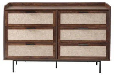 Produktbild von Kommode mit 6 Schubladen, Nussbaumoptik und Stofffronten, B 120 cm – JETSON