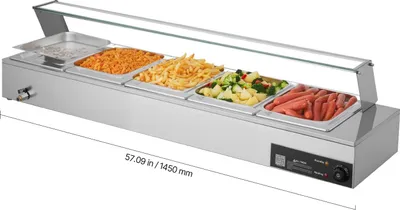 Immagine prodotto di Scaldavivande - Bagnomaria per buffet - 5x contenitori GN 1/2 - Potenza 1,5 kW - Coperchio in vetro - Acciaio inox - Per ristoranti, feste e buffet