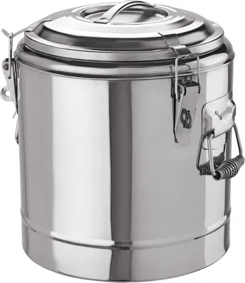 Produktbild von 2x Thermospeisetransportbehälter mit Deckel, 3 Verschlussklammern und 2 Fallgriffen 12 L, Chromnickelstahl silber
