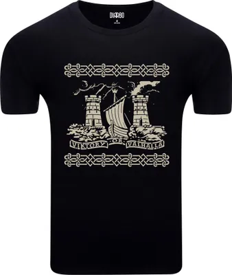 Produktbild von Diarbo Herren T-Shirt mit Wikinger Druck Sieg oder Walhalla Schwarz Gr.S