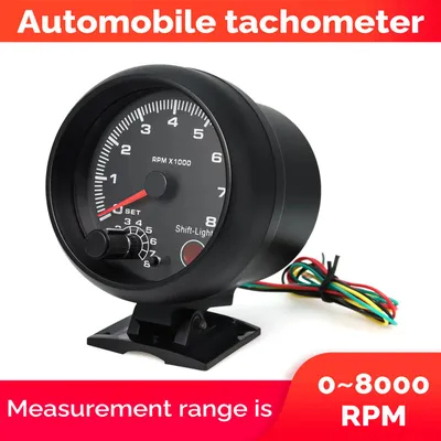 Image de Compteur de régime universel noir pour voiture, 3,75 pouces, avec voyant bleu de changement de vitesse, plage 0-8 000 tr/min