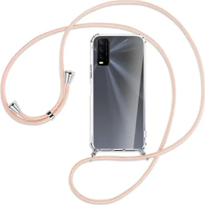 Produktbild von Handykette Backcover-Schutzhülle mit Band (Metall silberfarben) für vivo Y20s / Y11s - rose peach